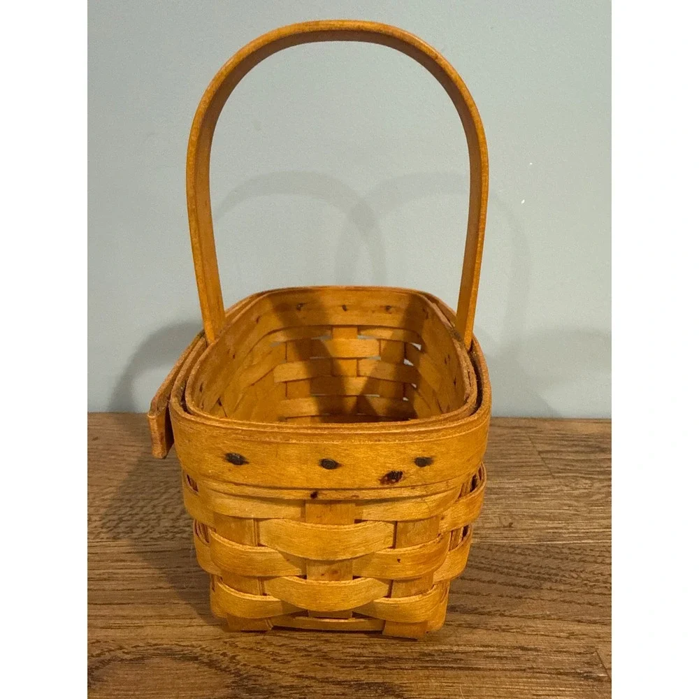 Longaberger 2001 Handwoven Small Rectangular‎ Basket with Handle Dresden Ohio